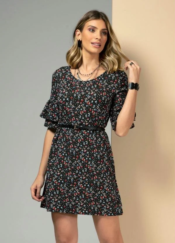 Vestido cinza chumbo com estampa floral (cópia) (cópia) (cópia)